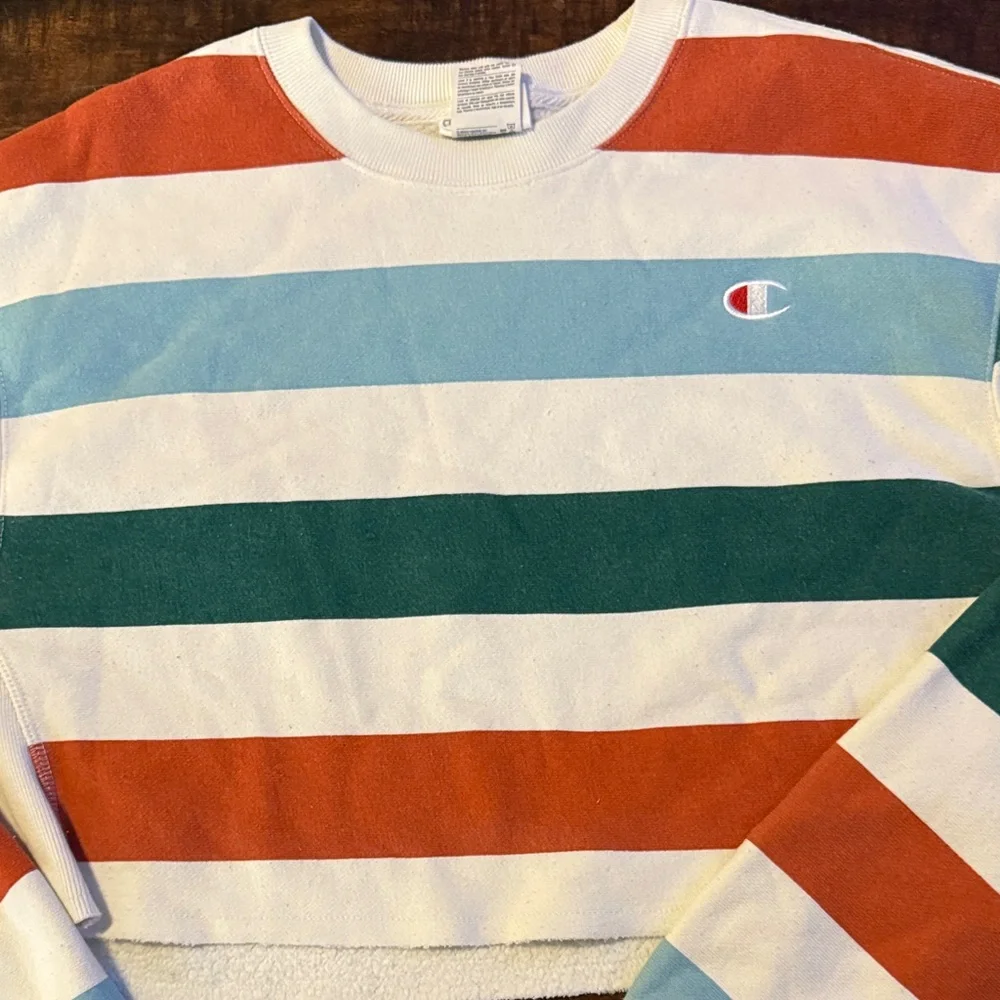 Champion Striped Multicolor Cropped Sweatshirt Small - Picture 2 of 5